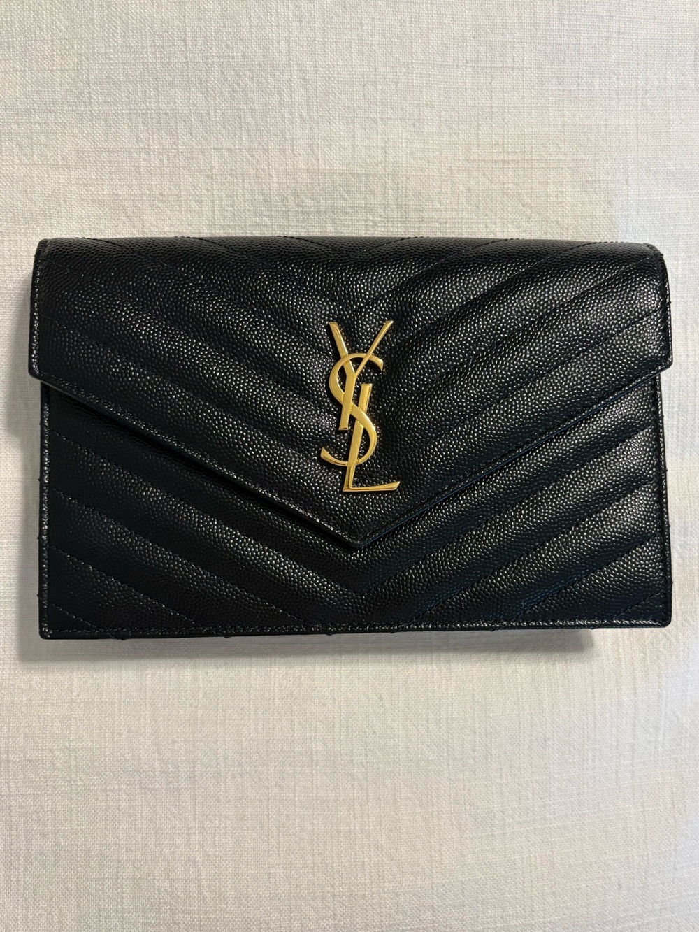 YSL Monogram Large Wallet on Chain in Grained Leather